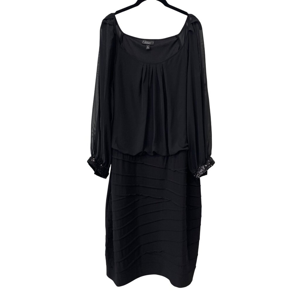 Dressbarn Collection Shift Dress Plus Size 22 Sequin Cuff Chiffon Overlay Party
